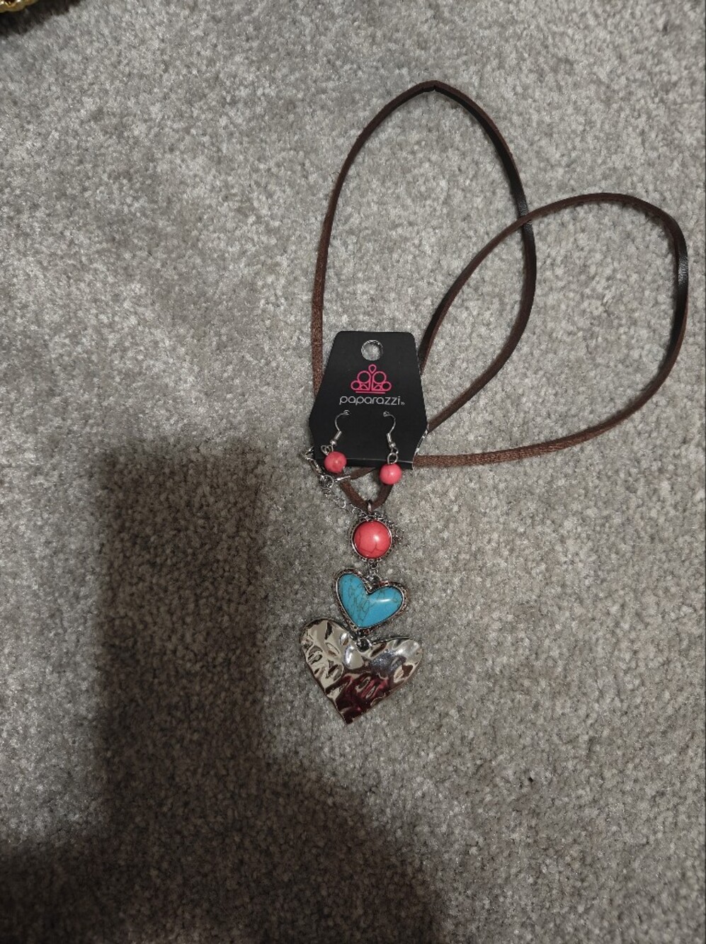 paparazzi Pink and Turquoise Triple Heart Necklace